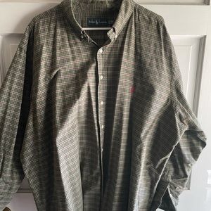 Men’s Polo long sleeve button down shirt. Classic Fit/3XL Green plaid